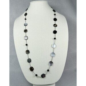 Lia Sophia Necklace Abalone Shell Silver Tone Chan Black Faceted Satellite Beads